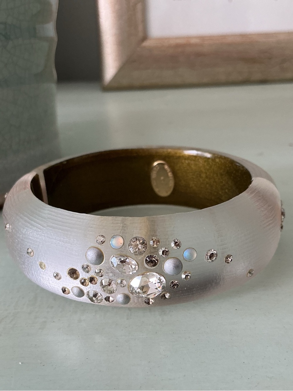 Alexis Bittar Frosted Lucite Cuff with Crystal and Pearl Accents
